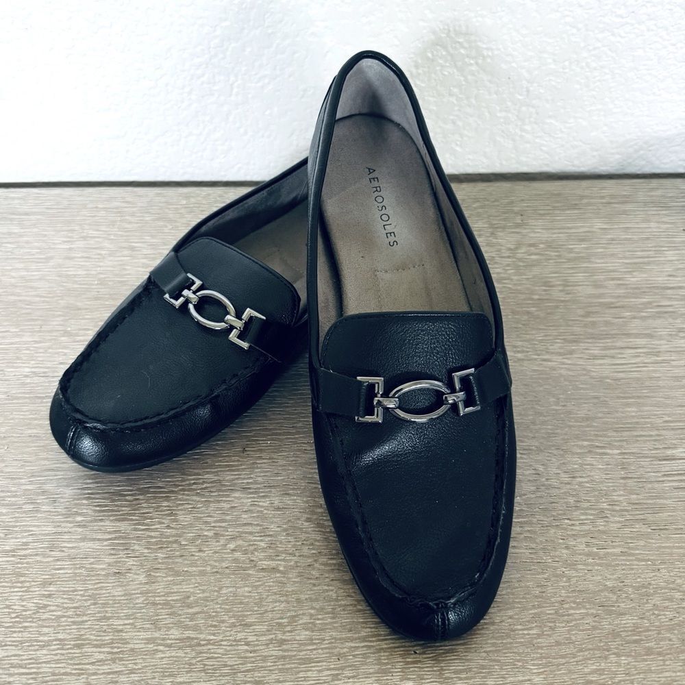 Aerosoles Deanna Black Slip-On Buckle Loafers Shoes 9
